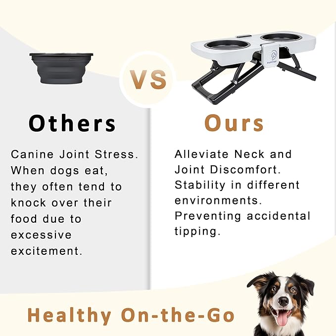 Portable Foldable Elevated Dog Bowls Stand with Dual Dishes, Compact Travel Pet Feeding Table for Dogs (5 Cups Capacity)–Lightweight Non-Slip Design, Perfect for Indoor/Outdoor Adventures
