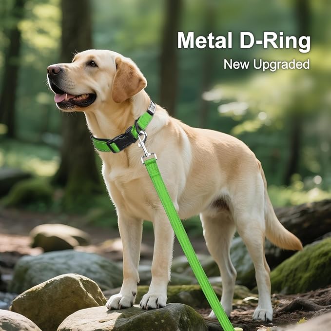 Joytale Personalized Dog Collars with Engraved Name Plate, Silent No Jingle Custom Nylon Collar with Fixed ID Tag, Reflective Soft Neoprene Padded Breathable for XLarge Dogs, Green