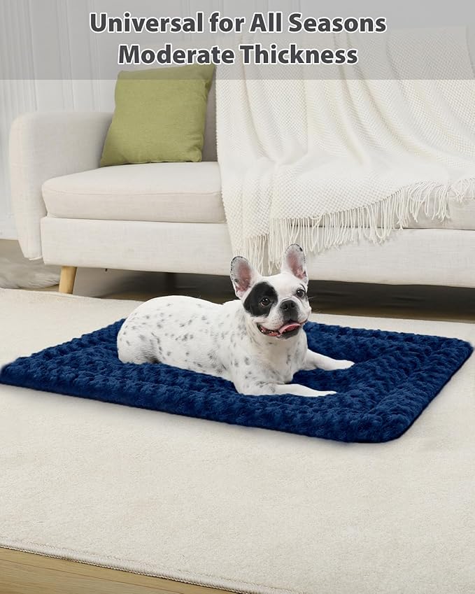 Washable Dog Bed Mat Dog Crate Pad Soft Fluffy Pet Kennel Beds Dog Sleeping Mattress for Large Jumbo Medium Small Dogs, 29 x 18 Inch, Blue