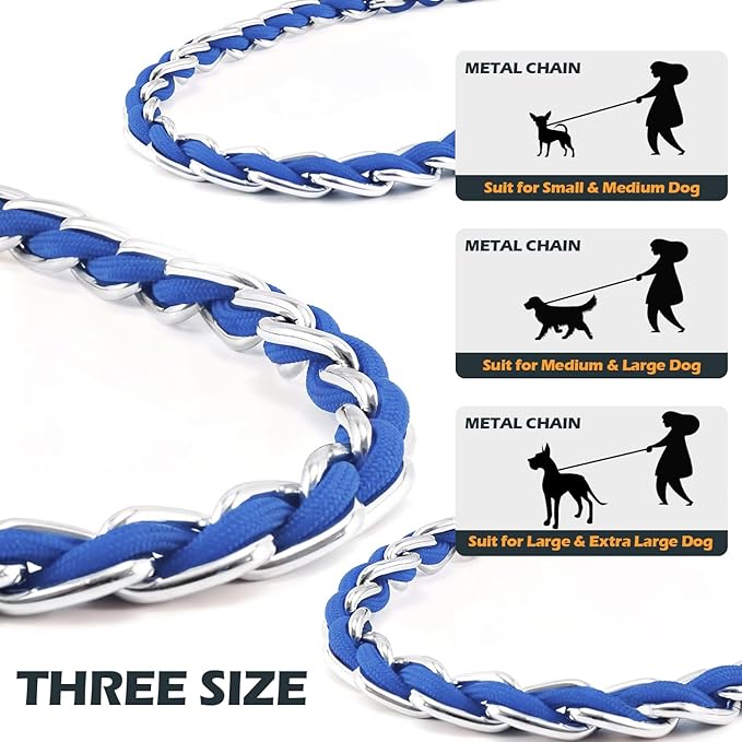 Chain Dog Leash Chew Proof Metal Leash for Medium Large Dogs, Chain Link Dog Leash Anti Chew 5.2FT Strong Anti Bite Dog Leash Comfortable Soft Padded Handle Blue 3.0