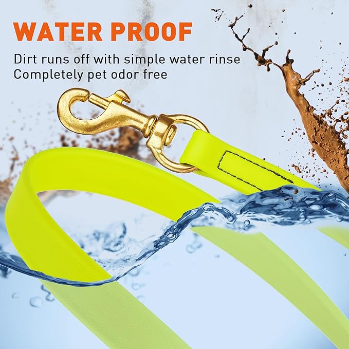 Viper Biothane K9 Working Dog Leash Waterproof Lead for Tracking Training Schutzhund Odor-Proof Long Line with Solid Brass Snap for Puppy Medium and Large Dogs, 15ft Safety Yellow