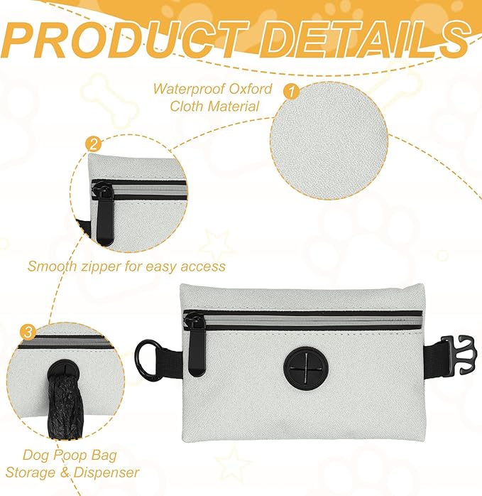 Dog Poop Bag Holder, Pet Waste Bag Dispenser Dog Treat Pouch with Zipper Oxford Cloth Portable Reusable Easy Cleanup(2Pcs, Gray), Intended for Outdoor/Travel/Walking