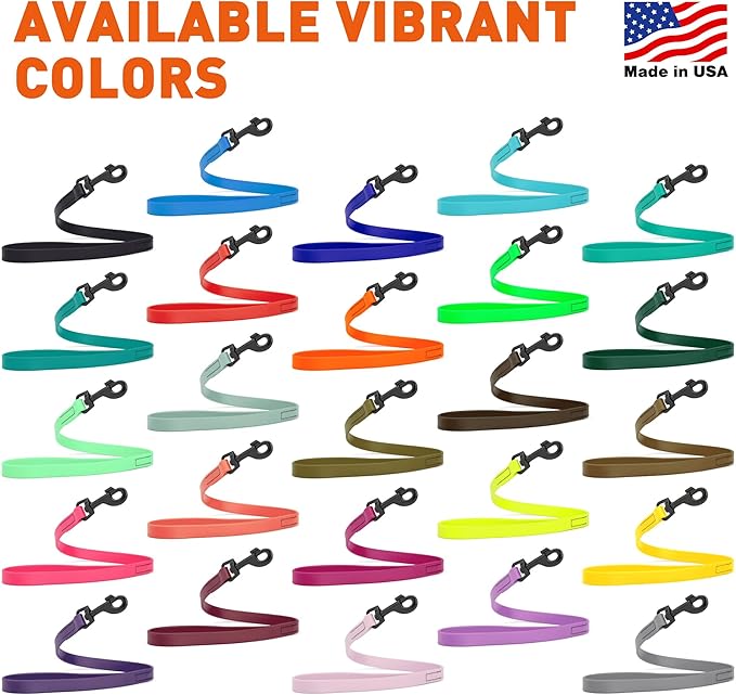 Dogline Biothane Waterproof Dog Leash Strong Coated Nylon Webbing with Black Hardware Odor-Proof Easy to Clean High Performance for Small or Large Dogs Made in USA 2 ft Lead, Hunter Orange