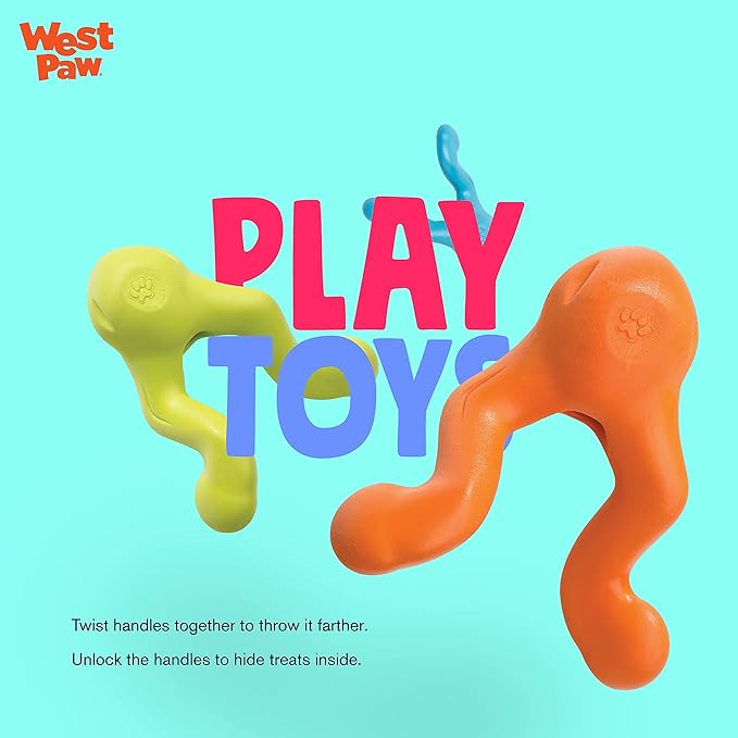 West Paw Zogoflex Tizzi Interactive Treat Dispensing Dog Fetch Play Toy, 100% Guaranteed Tough, It Floats!, Made in USA, 4.5-Inch Small, Tangerine