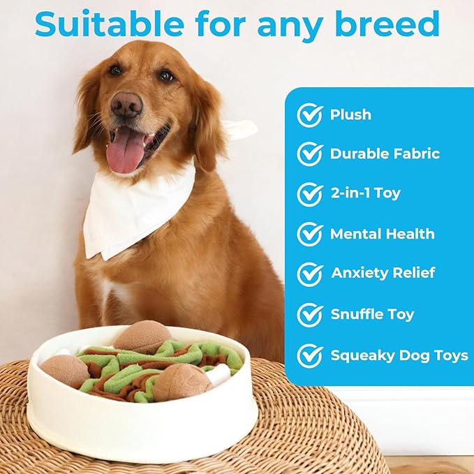 Dog Toys Plush with Squeaky & Treat Hiding Features - Mental Stimulation Enrichment Toy for Large Breed Dogs - Machine Washable Slow Feeder to Keep Dogs Busy，Chicken and Gravy