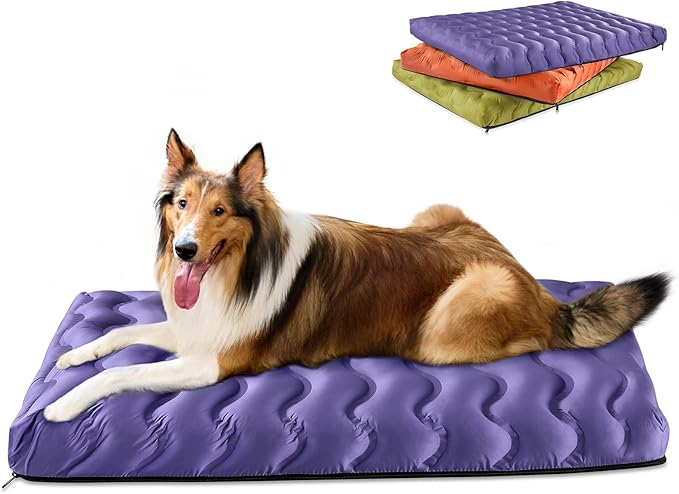 Orthopedic Dog Bed Outdoor Waterproof Dogs Crate Bed for Large Medium Small Dogs, Washable Cooling Dog Bed Mat with Removeable Cover & Memory Foam（41" x 27", Purple