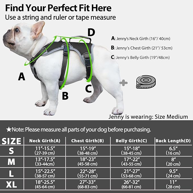 Huntboo Escape Proof Dog Harness, Escape Artist Harness, Reflective Dog Harness with Handle, Durable,Adjustable Vest for Small Medium Large Dogs Walking, Training, and Running Gear(Black, L)