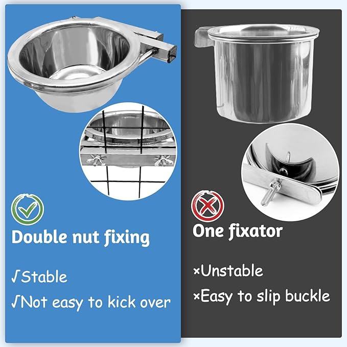 kathson Kennel Water Bowl 3 Sets Hanging Cage Crate Bowl Anti-Spill Pet Metal Bowl Stainless Steel Detectable Bowls Crate Feeder Dish for Medium and Small Sized Dogs Cats Pets (7.0 x 3.0in)