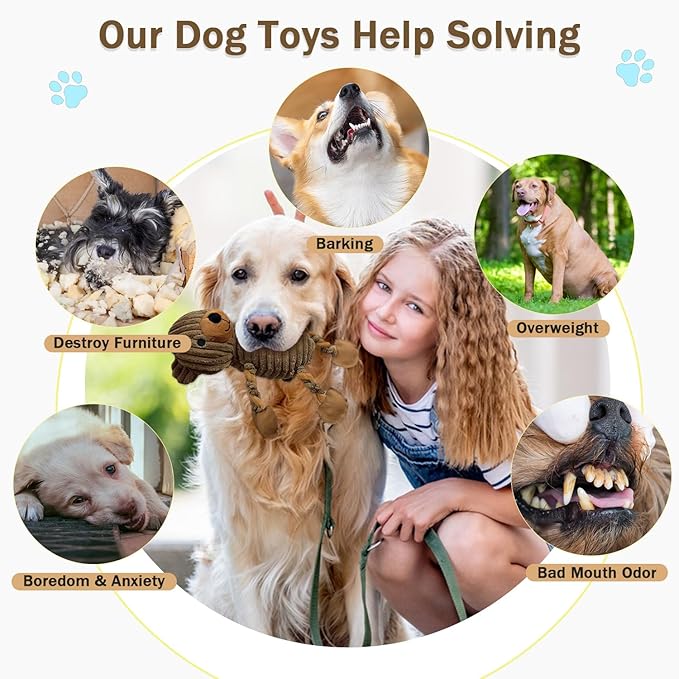 LWBMG Squeaky Dog Toys, Tug of War Dog Toys to Keep Them Busy, Stuffed Animal Dog Plush Toy for Puppy Small, Middle, Large Dogs, Cute Bear Interactive Doggie Toy Khaki