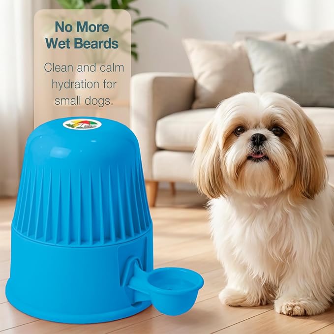 No Spill Pet Water Dispenser for Dogs and Cats, 67.6oz Gravity-Fed Water Bowl with Slow Drinking Design to Prevent Wet Fur, BPA-Free Polypropylene, Vida Mansa (Opaque Light Blue)