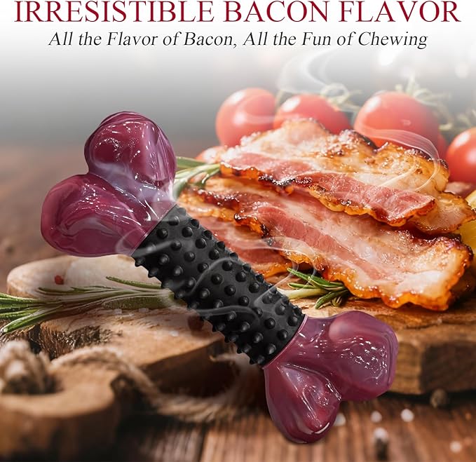 Apasiri 2-Pack Dog Toys for Aggressive Chewers with Bacon Flavor: 8" Indestructible Chew Bones for Large Breeds, Tough Nylon & Rubber Dog Toys Keep Them Busy, Interactive Play