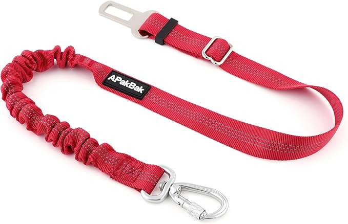 Dog Seat Belt for Car, Adjustable Dog Car Harness Seatbelt for Small Medium Large Dogs, Heavy Duty Travel Safety Restraint with Locking Aluminum Hook & Reflective Nylon Strap, Red