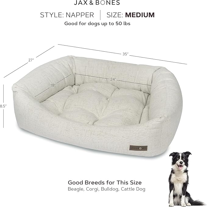 Jax & Bones Dog Bed Napper - Lark Graphite Machine Washable Dog Mat - Extra Heavy Duty Bolstered Sides - Medium Grey | 35 x 27 Inches