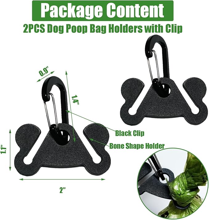 Dog Poop Bag Holder for Waste Bags Dispenser Leash Pet Waste Bag Carrier Hand Free Walking Holder,2PCS Black Holders