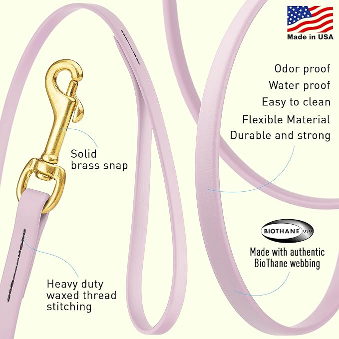 Viper Biothane K9 Working Dog Leash Waterproof Lead for Tracking Training Schutzhund Odor-Proof Long Line with Solid Brass Snap for Puppy Medium and Large Dogs, 33ft Pastel Purple