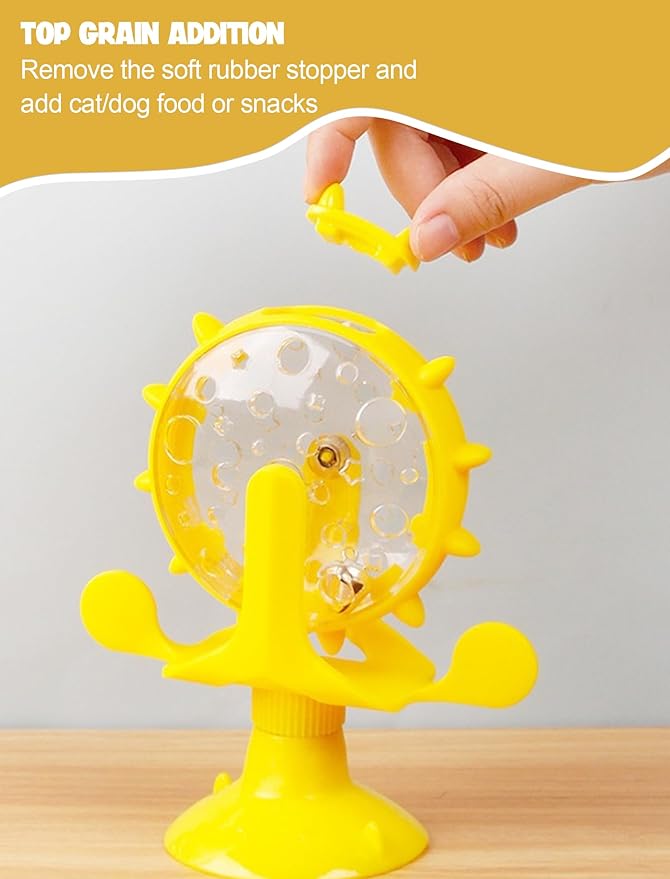 GLOGLOW Cat Food Leakage Toy, Windmill Treat Dispensing Cat Puzzle Interactive Feeder for Kitten Puppy Slow Eating Suction Cup Playtime Indoor Enrichment Training Reward