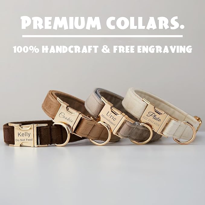 Personalized Velvet Dog Collar with Name & Phone Custom Dog Collar Personalized Name and Phone Number, Custom Collar Leash for Dogs, Engraved Metal Buckle Collar (Style - A)