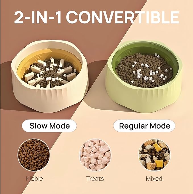 2-in-1 Convertible Slow Feeder Dog Bowl, Regular and Slow Mode for Fast Eaters, Anti-Bloat, Interactive Puzzle, Non-Slip for Small Medium Large Breed Dogs, Cats, Puppies, Pets, Ocean Blue