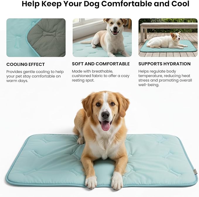 Pet Cooling Mat, 31" x 28.5" Self-Cooling Pad for Dogs or Cats, Soft Breathable, Pet-Safe, Portable & Durable Pet Mat for Crate, Trunk, Camping, Outdoors, Machine Washable, Sky Blue