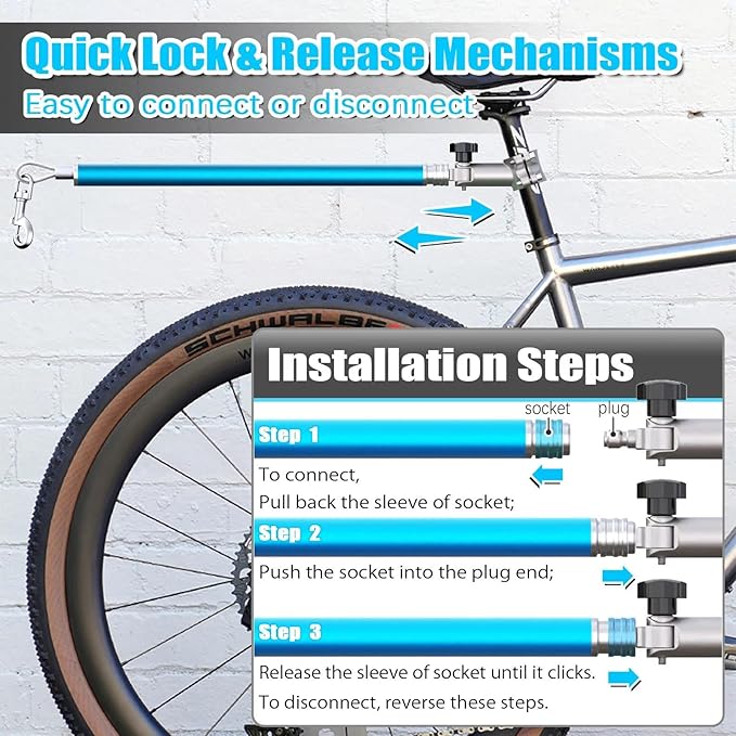 Hands-Free Bicycle Dog Leash for Medium & Large Dogs - 180° Rotating/Fixed Attachment, Shock-Absorbing Spring & Quick-Release Connector, Durable Cycling Leash for Safe, Smooth Rides with Pets (DBL-B)