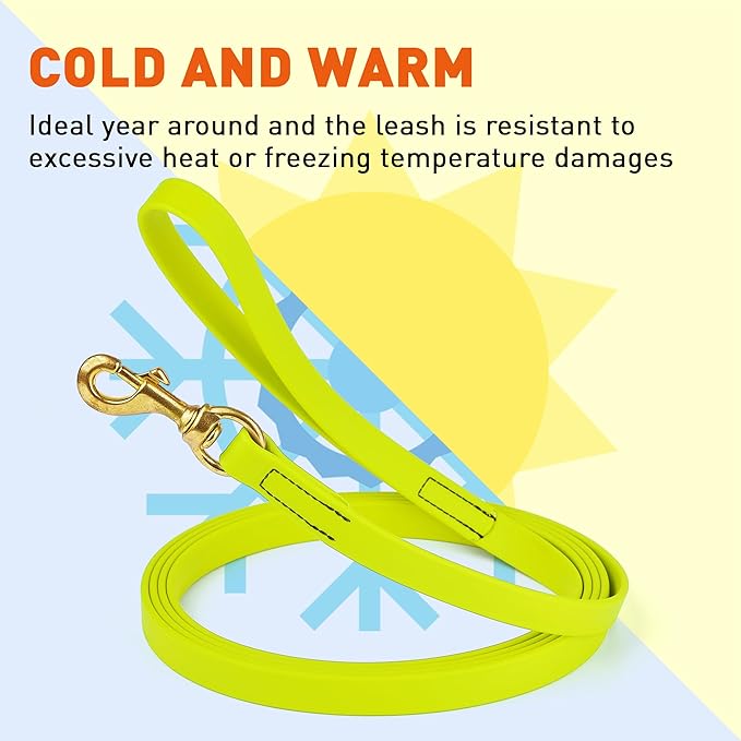 Viper Biothane K9 Working Dog Leash Waterproof Lead for Tracking Training Schutzhund Odor-Proof Long Line with Solid Brass Snap for Puppy Medium and Large Dogs, 15ft Safety Yellow