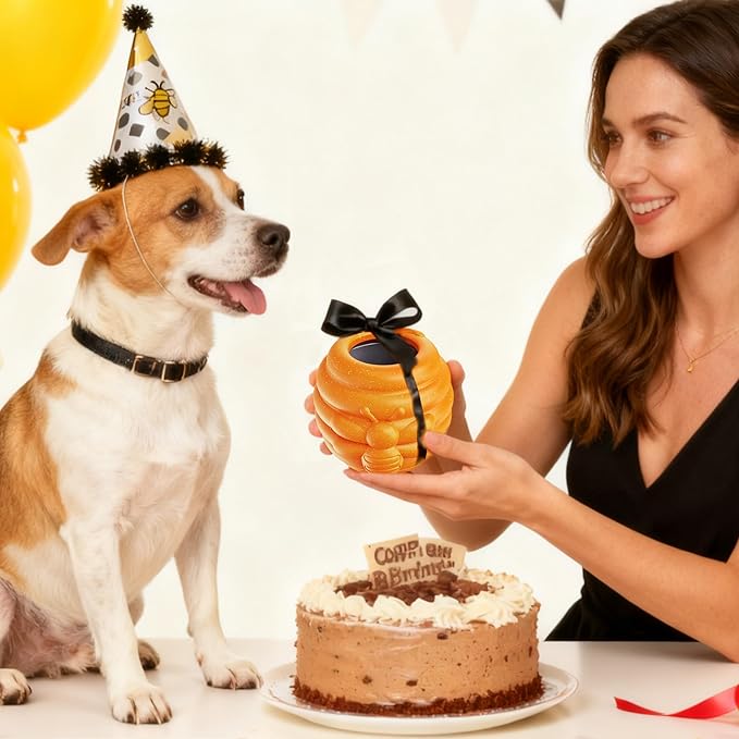 3 in 1 Durable Dog Toys for Aggressive Chewers 2 Pack, Dog Treat Dispenser and Enrichment Toys in Honey Pot Shape, Boredom Killing and Mental Stimulation Toys for Dogs to Keep Them Busy