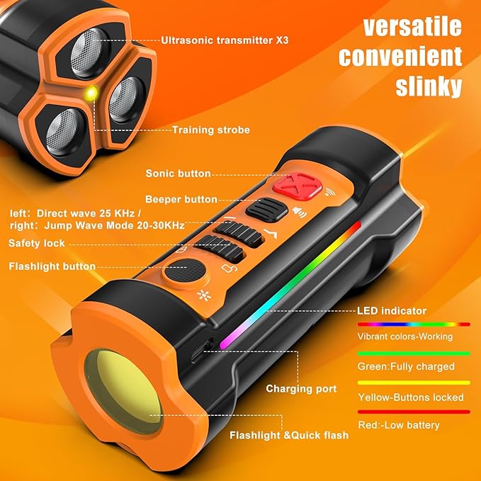 Dog Bark Deterrent Devices 2026 Release Anti Barking Device for Dogs Barking Silencer in 55FT 3X Head Anti Bark Device with Flashlight &Party Flashlight Portable Training Tool