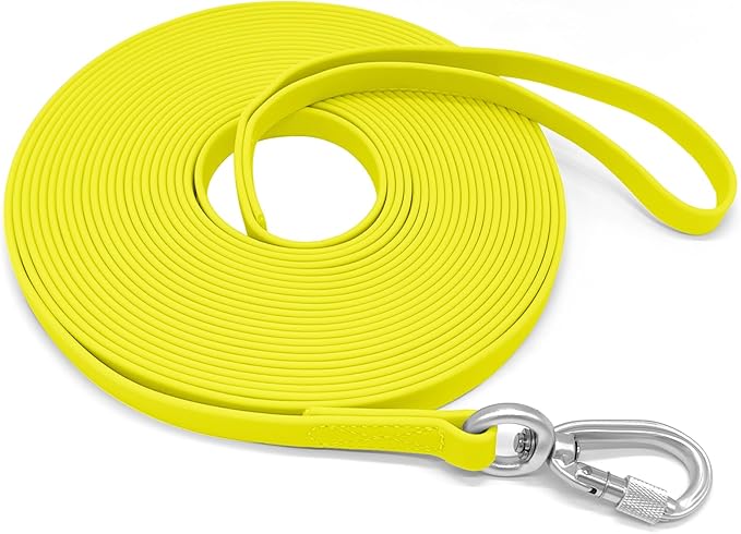 ZALER Long Dog Leash Waterproof Training Leashes 50ft 30ft 20ft 15ft 10ft 6ft, Odor Proof Recall Long Line Lead with Aviation Aluminum Carabiner Clip for Small, Medium, Large Dogs (15FT, Yellow)