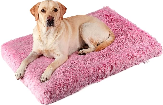 Orthopedic Dog Bed for Large Dogs, Dual-Layer Memory & Egg-Crate Foam, Washable Warm Winter Plush Cover, Waterproof Liner, Non-Slip Bottom, Crate/Kennel Pad, 41 x 27 Inch, Pink
