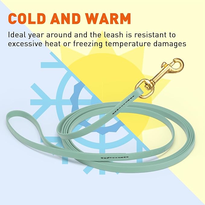 Viper Biothane K9 Working Dog Leash Waterproof Lead for Tracking Training Schutzhund Odor-Proof Long Line with Solid Brass Snap for Puppy Medium and Large Dogs, 15ft Sage Green