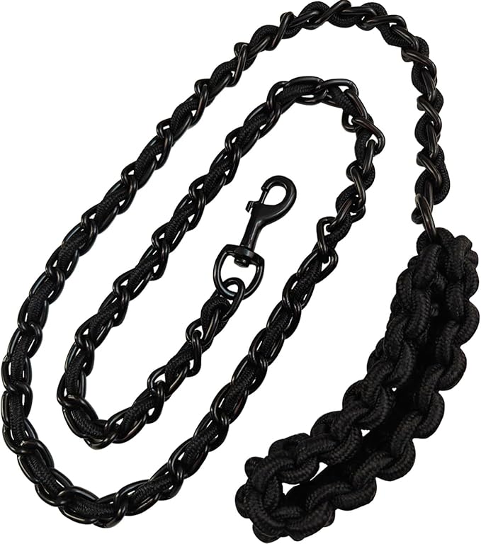 Dog Leash Leads Chain Rope Metal with Pet Collar Training Walking Heavy Duty Anti Bite 360 Hook for Medium and Large Dogs Black (Large)