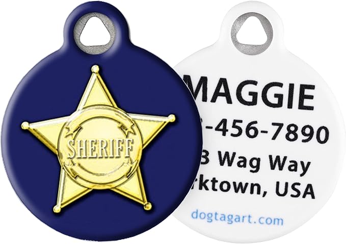 Dog Tag Art Cat or Dog Tag, Personalized Name Tag for Pets (Sheriff Badge)-Large