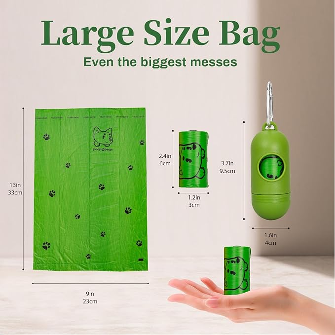 270 Counts Dog Poop Bags Rolls with Dispenser & Leash Clip, Scented Poop Bags for Dogs Waste, Extra Thick & Leak Proof for Poop Doggie Puppy Pet Waste, 9" x 13", Green