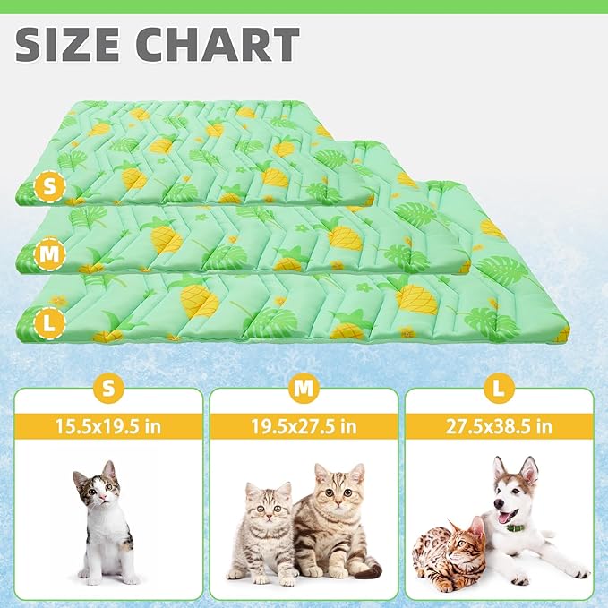 KOOLTAIL Dog Cooling Mat, Upgraded Two Sided Cooling Pad for Dogs Cats Puppy, Soft Pet Sleeping Blanket Keep Cool in Summer with Cute Fruit Pattern, Washable Waterproof for Crate Sofa Bed, Green M