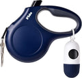 Fida Retractable Dog Leash with Dispenser and Poop Bags, 16 ft Pet Walking Leash for Medium Dog or Cat up to 44 lbs, Anti-Slip Handle, Tangle Free, Reflective Nylon Tape (M, Navy Blue)