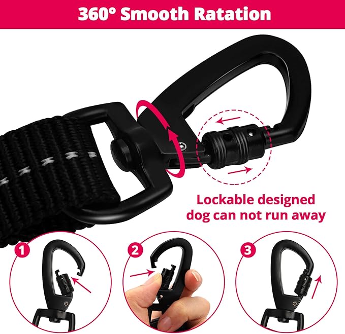 Rope Dog Leash 6 FT: Heavy Duty Leashes with Swivel Lockable Hook Reflective Threads Bungee and Padded Handle - Dog Lead for Large Small Medium Dogs Outside Walking Hiking Pink