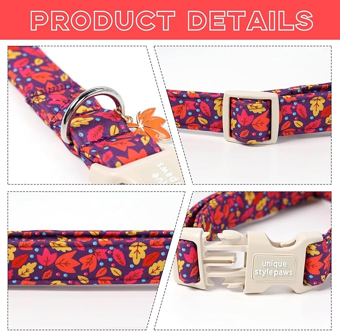 Unique style paws Dog Collar Plastic Buckle with Pendant Colorful Maple Leaf Puppy Collars for Small Medium Large Boys Girls Dogs
