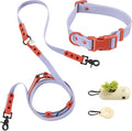 WLK1006E-5SET Luna Large 8FT Adjustable 6-in-1 Waterproof Hands-Free Leash and Collar with LED Flashlight, Bag Dispenser, and Poop Bag Holder, Sangria