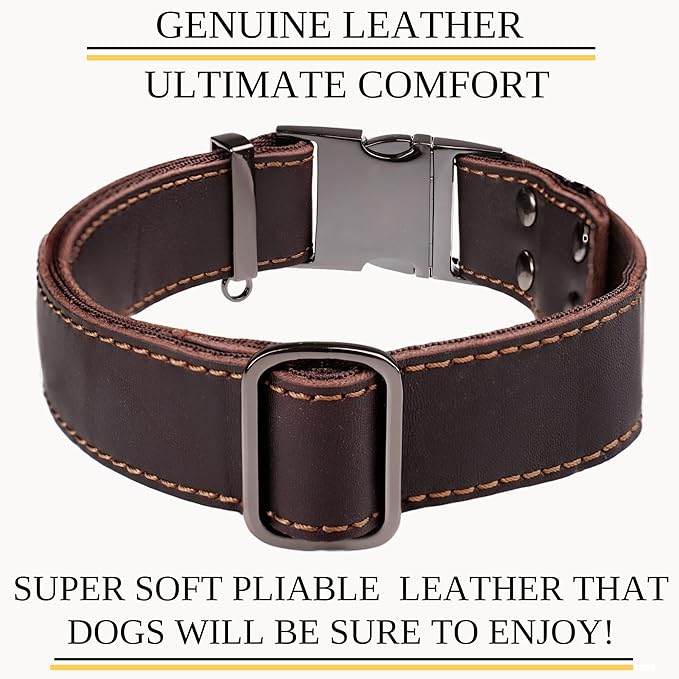 ADITYNA Leather Dog Collar with Metal Buckle - Heavy-Duty, Adjustable for Medium & Large Dogs - Walking, Training, Hiking (Brown, Fits 15-21" Necks)