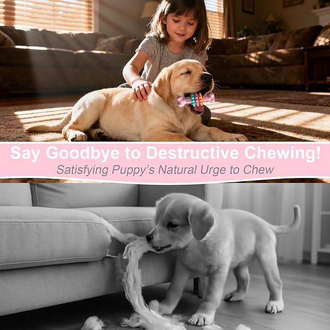 Puppy Chew Toys, Indestructible Dog Toys for Aggressive Chewers - Small & Medium Breed, Durable Rubber Chew Bone Toy for Small Dogs, Puppy Toys for Teething, Anxiety & to Keep Busy