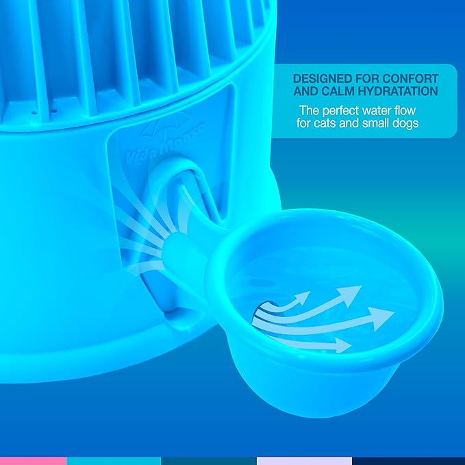 No Spill Pet Water Dispenser for Dogs and Cats, 67.6oz Gravity-Fed Water Bowl with Slow Drinking Design to Prevent Wet Fur, BPA-Free Polypropylene, Vida Mansa (Opaque Light Blue)