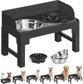 Feandrea Dog Bowls Elevated, Raised Stand with 1 Slow Feeder and Two 304 Stainless Steel Bowls, Adjustable Height and Tilted Design, Ink Black UPRB103B01