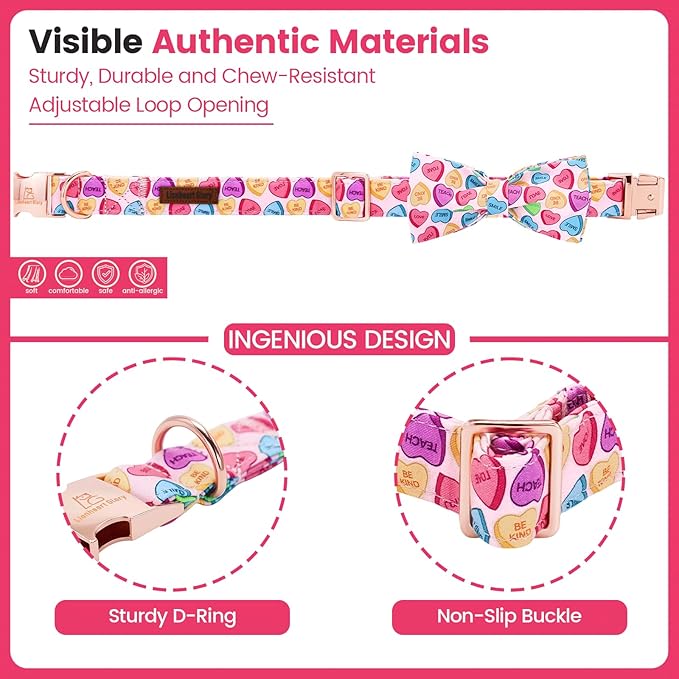 Lionheart glory Dog Bow Collar - Valentine's Day Dog Collar with Bowtie Adjustable Sturdy Heart Collars for Large Dogs Spring Holiday Cute Collars