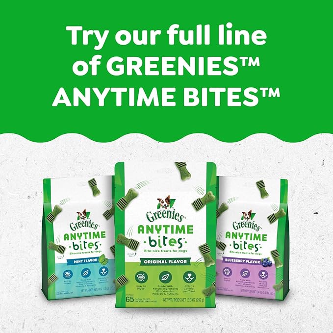 Greenies Anytime Bites Dog Treats, Blueberry Flavor, Dog Training Treats, 10.3 oz. Bag