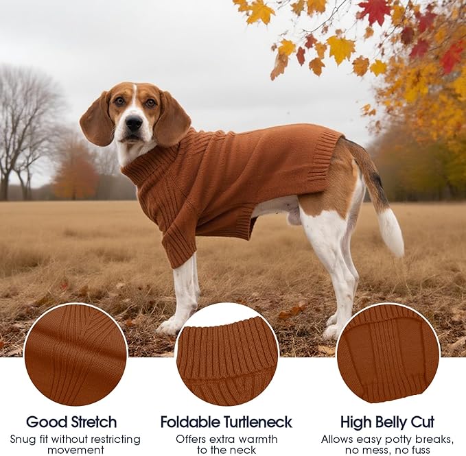 IECOii XXXL Dog Sweater,Warm Dog Sweaters for Extra Large Dogs Girl Boy,Stretchy & Cozy,Turtleneck Knitted Pullover for Pet Wear On Holiday,Easy On Doggy Sweatshirt for Labrador (Caramel,XXXL)