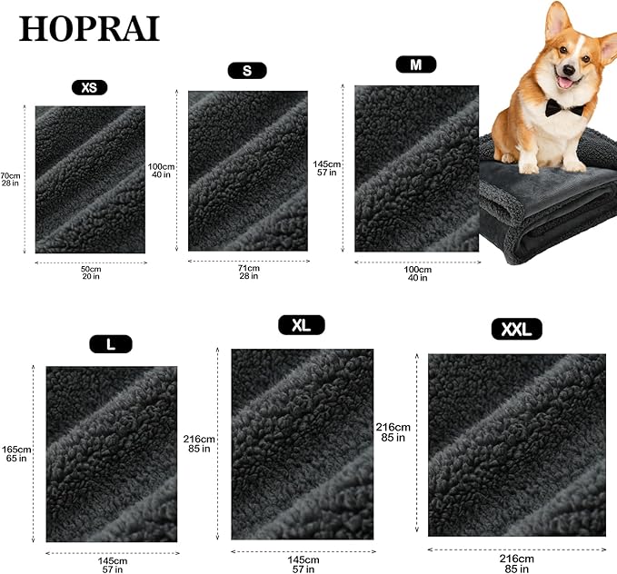 Waterproof Pet Blanket for Medium Large Dogs Washable Fluffy Thick Jacquard Shag Fleece Warm Sherpa Pet Blanket Cats Puppy Couch Protection (Gray XL57*85inches)