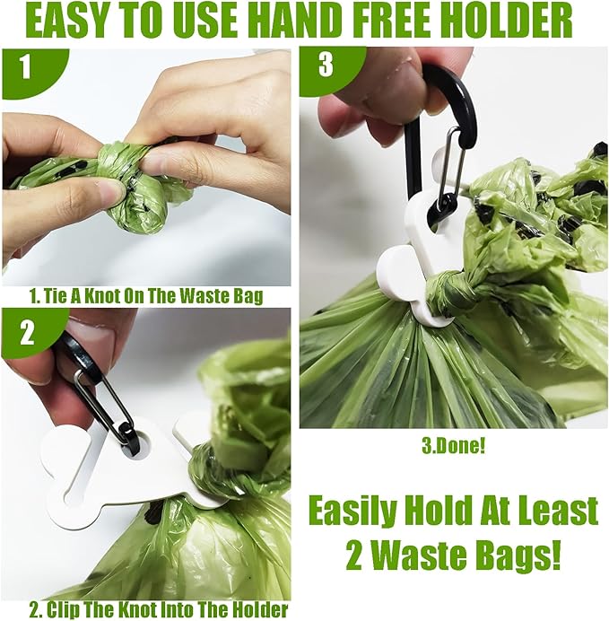 Dog Poop Bag Holder for Waste Bags Dispenser Leash Dog Waste Bag Carrier Hand Free Walking Plastic Holder 2PCS White Holders