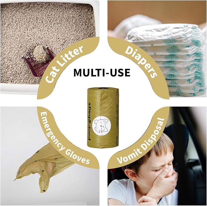 Dog Poop Bags Rolls With Dispenser, Strong and Leak-proof Waste Bags for Pets, Floral Scented, 420 Count (28 Packs of 15), 13 Inch x 9 Inch (Khaki)