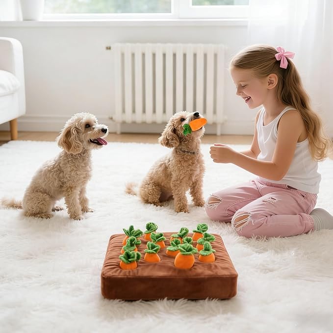 Carrot Dog Toy, Puppy Puzzle Including Snuffle Mat and Removable Soft Carrots Toy Stimulating Fun Cute Interactive Game for Small Dog Brain Training Enrichment Foraging Skill