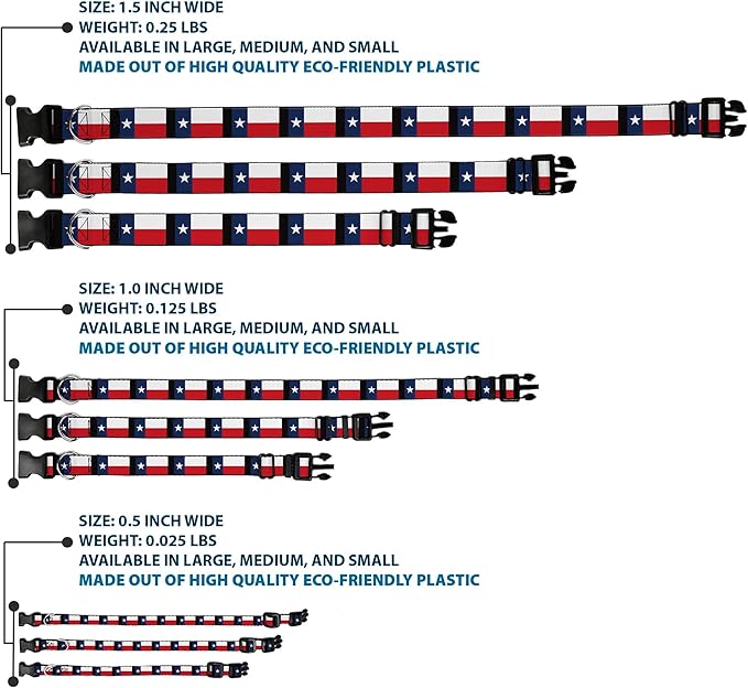 Buckle-Down Plastic Clip Collar - Texas Flag/Black - 1" Wide - Fits 9-15" Neck - Small